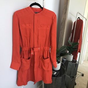 Balenciaga Silk Blood Orange Dress Shirt with Belt